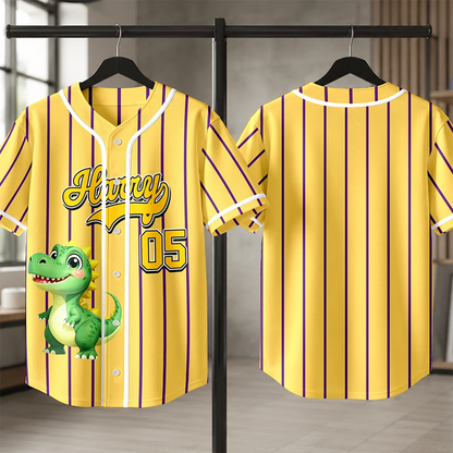 Cartoon Dinosaur Vehicles For Kids - Personalized Baseball Jersey Shirt