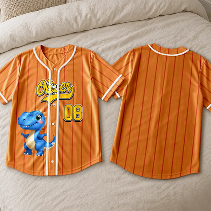 Cartoon Dinosaur Vehicles For Kids - Personalized Baseball Jersey Shirt