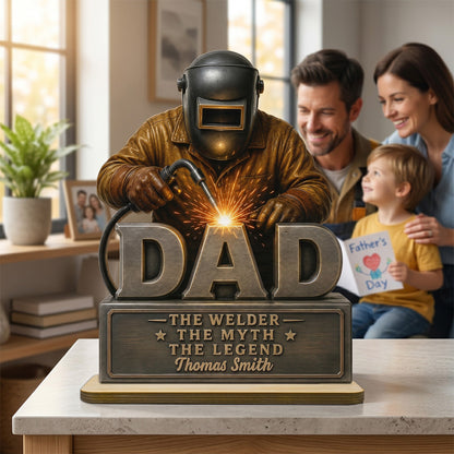 Welder Dad The Man The Myth - Personalized Wooden Plaque - Father's Day Gift For Welders, Metal Worker Mechanic Welding Dad, Husband