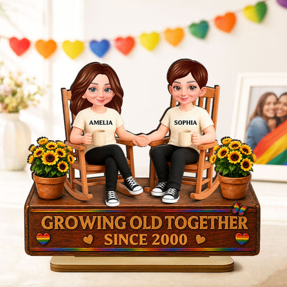 LGBT+ Couple Sitting On Garden - Personalized Wooden Plaque - Gift For Couple, Happy Pride Month
