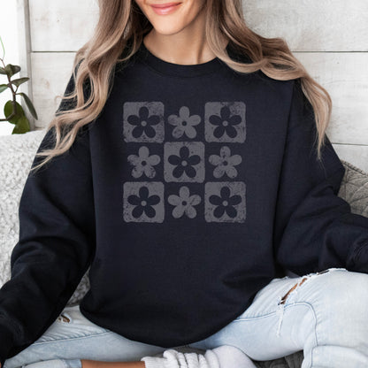 Retro Checkered Flowers Sweatshirt