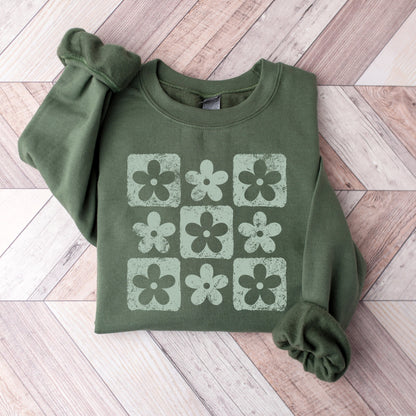Retro Checkered Flowers Sweatshirt