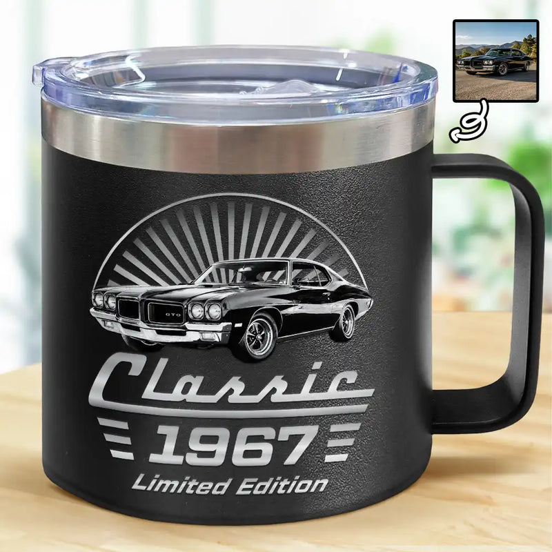 Custom Photo Classic Car Limited Edition - Personalized 14oz Stainless Steel Tumbler With Handle