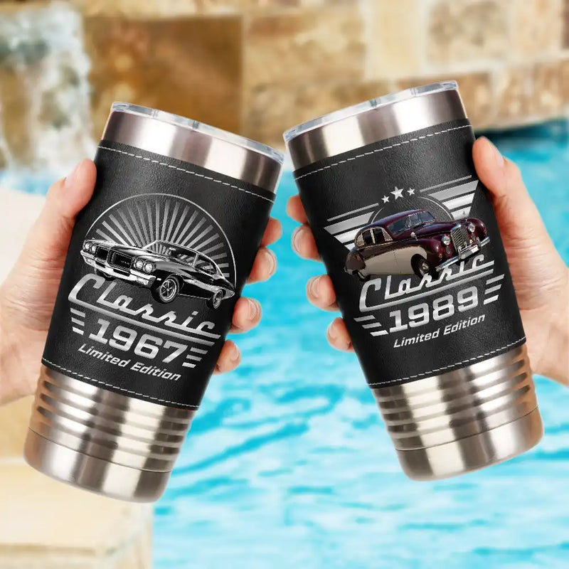 Custom Photo Classic Car Limited Edition - Personalized Leather Tumbler