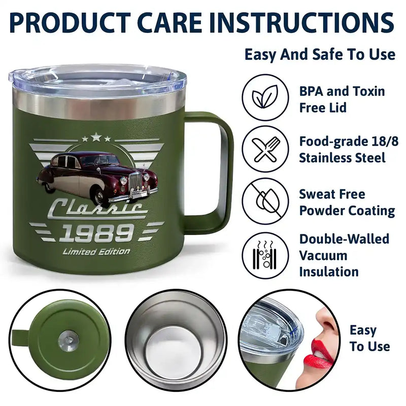 Custom Photo Classic Car Limited Edition - Personalized 14oz Stainless Steel Tumbler With Handle