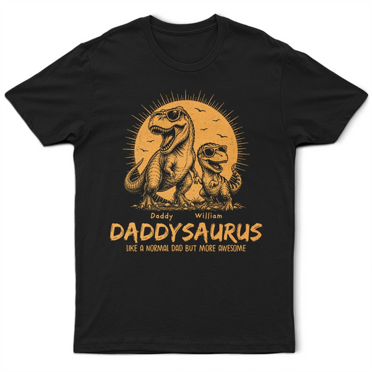 Cool Dinosaur Retro Yellow Vintage Daddysaurus - Personalized T Shirt