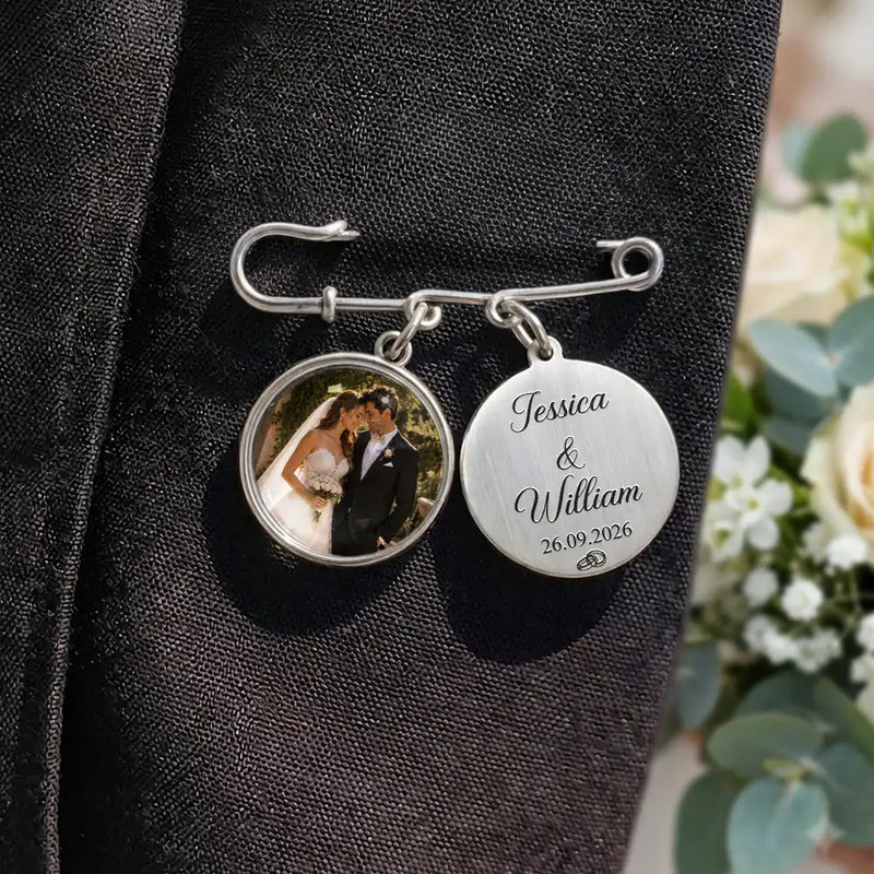 Custom Photo Couple Wedding Day - Personalized Lapel Pin