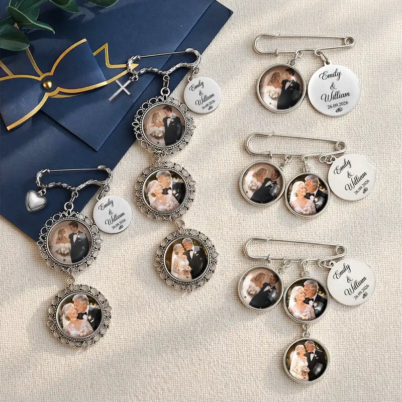 Custom Photo Couple Wedding Day - Personalized Lapel Pin