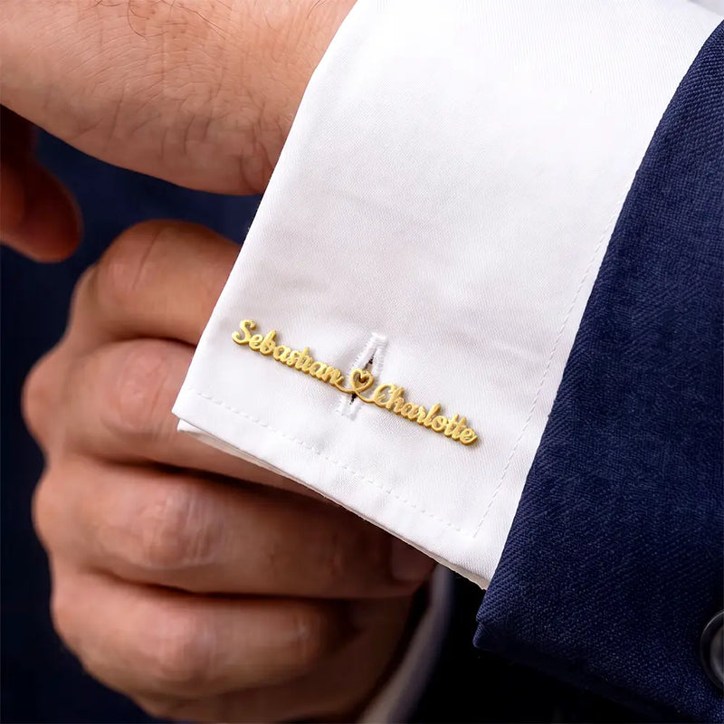 Couples Initials Heart Sign Name - Personalized Cufflinks