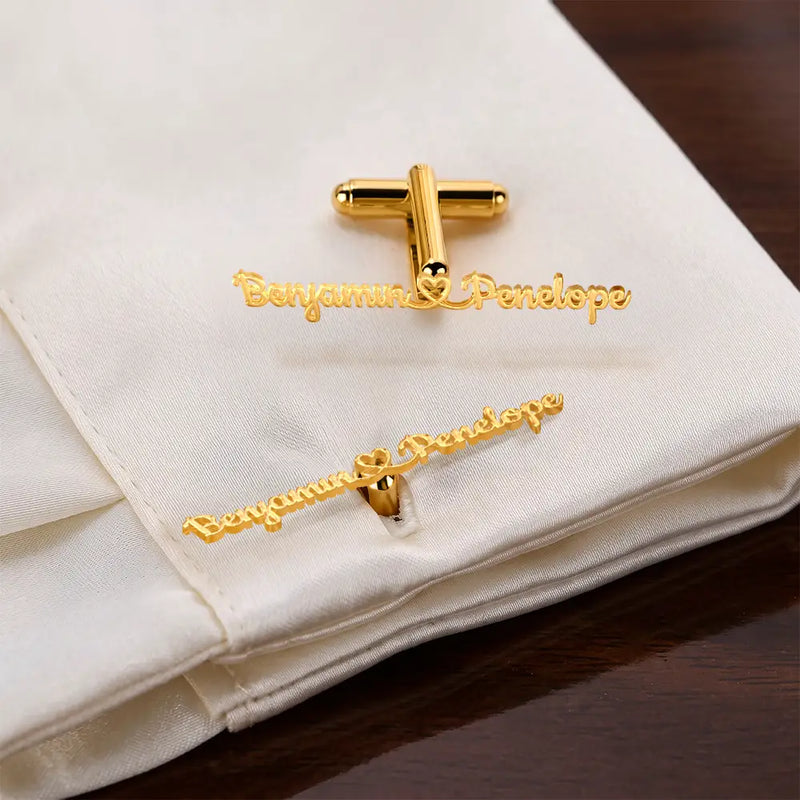 Couples Initials Heart Sign Name - Personalized Cufflinks