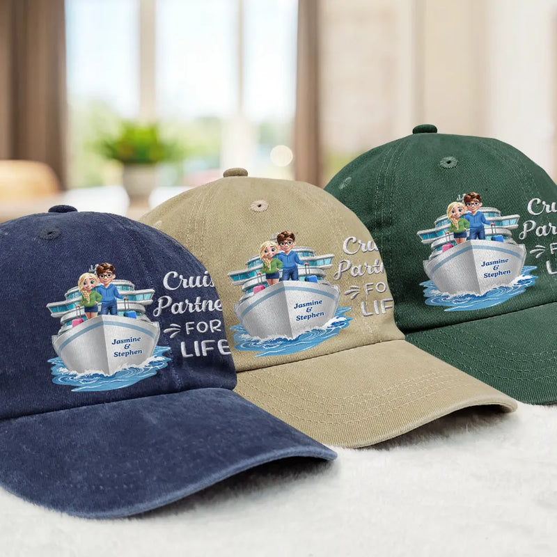 Cruising Partners For Life - Personalized Vintage Washed Denim Cap