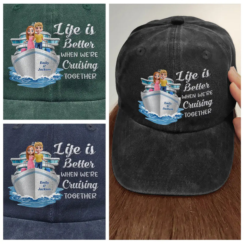 Cruising Partners For Life - Personalized Vintage Washed Denim Cap