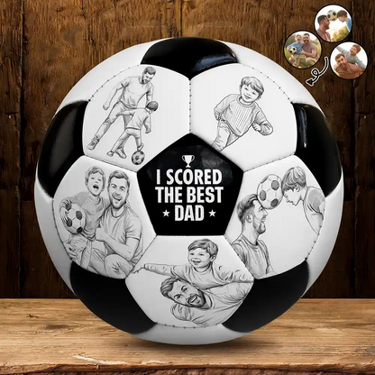 Custom Photo Pencil Sketch I Scored The Best Dad - Personalized Soccer Ball
