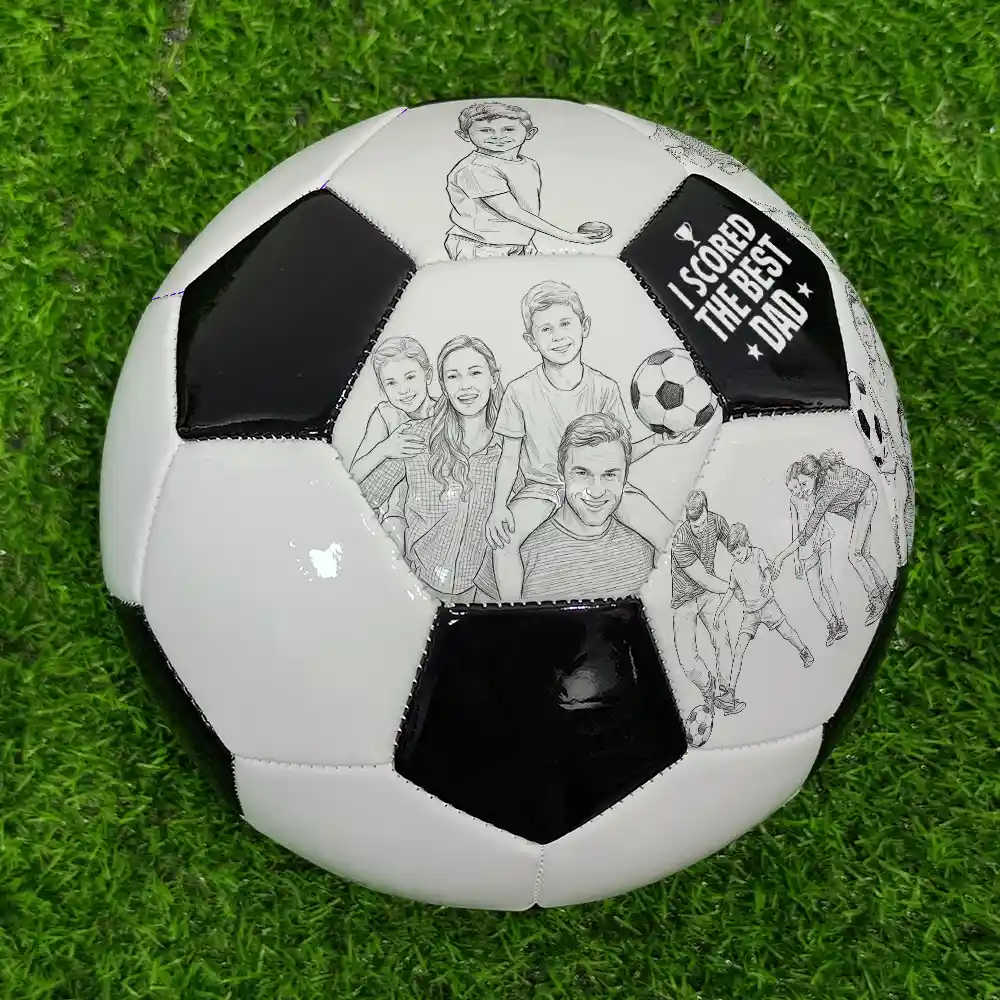 Custom Photo Pencil Sketch I Scored The Best Dad - Personalized Soccer Ball