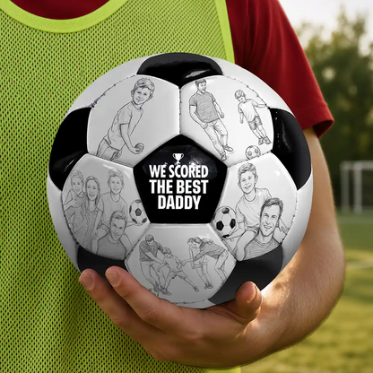 Custom Photo Pencil Sketch I Scored The Best Dad - Personalized Soccer Ball