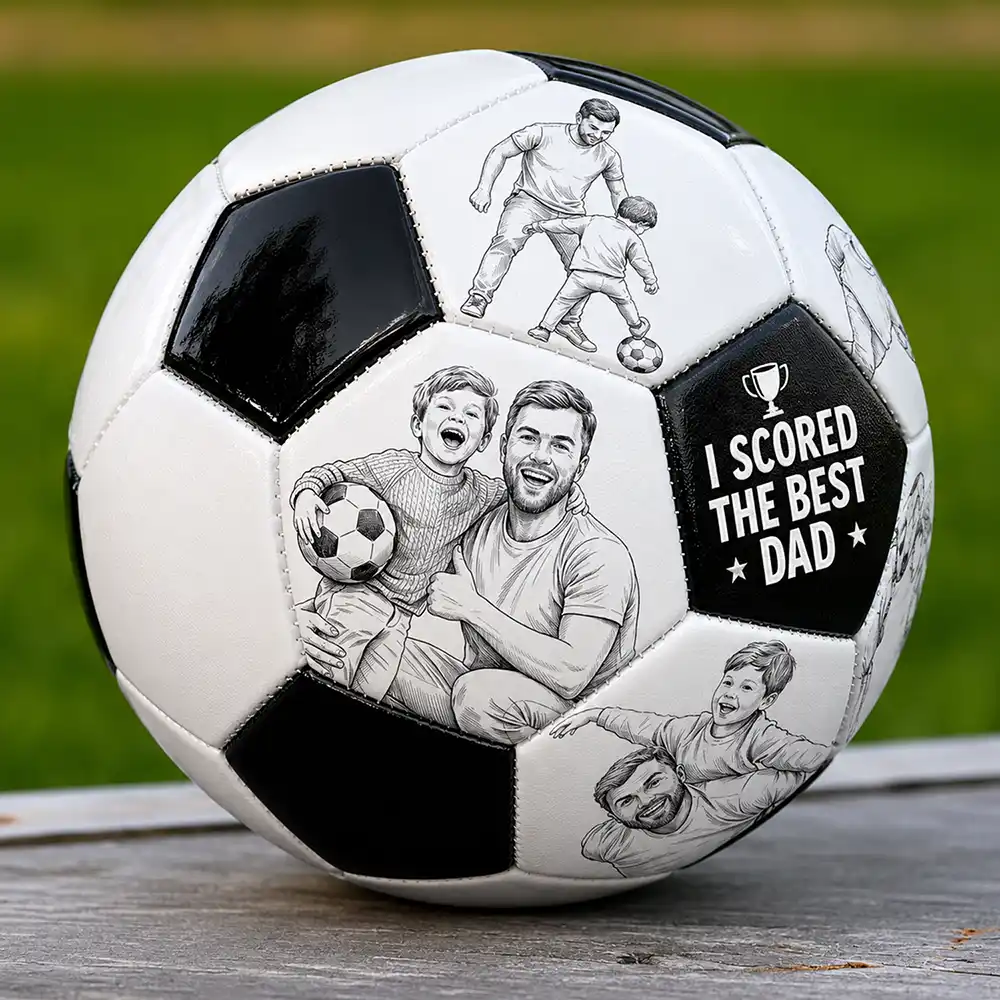 Custom Photo Pencil Sketch I Scored The Best Dad - Personalized Soccer Ball