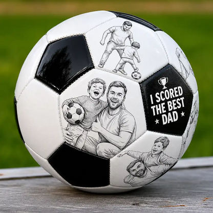 Custom Photo Pencil Sketch I Scored The Best Dad - Personalized Soccer Ball
