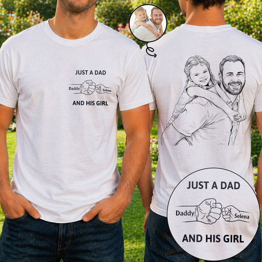 Father's Day Gifts, Custom Photo Pencil Sketch Just A Dad And His Girl - Personalized T Shirt