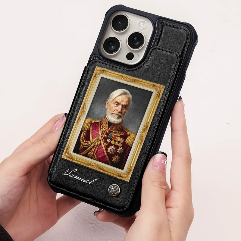 Custom Photo Royal Portrait Art Piece For Men, Dad, Grandpa - Personalized Leather Flip Wallet Phone Case