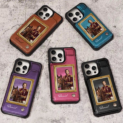 Custom Photo Royal Portrait Art Piece For Men, Dad, Grandpa - Personalized Leather Flip Wallet Phone Case