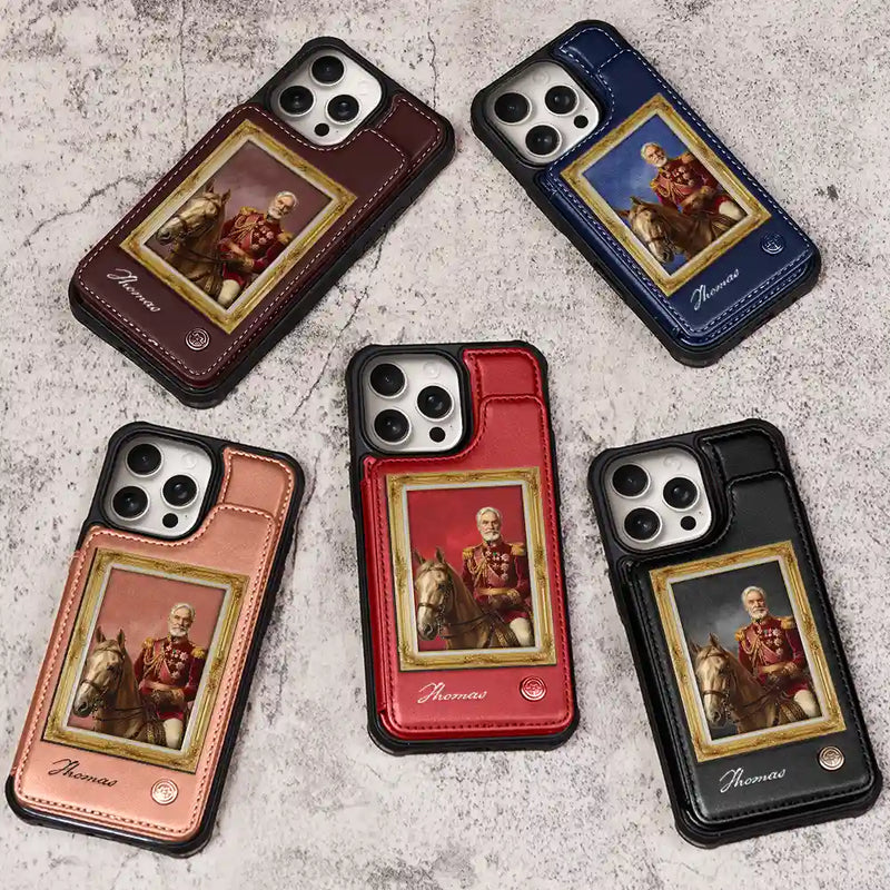 Custom Photo Royal Portrait Art Piece For Men, Dad, Grandpa - Personalized Leather Flip Wallet Phone Case