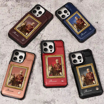 Custom Photo Royal Portrait Art Piece For Men, Dad, Grandpa - Personalized Leather Flip Wallet Phone Case