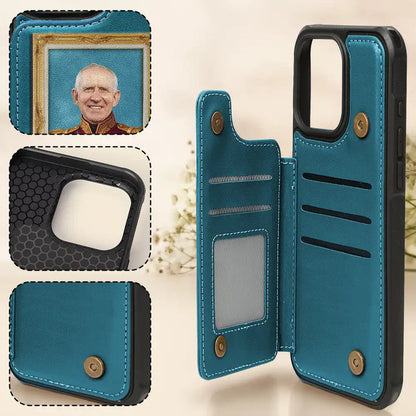 Custom Photo Royal Portrait Art Piece For Men, Dad, Grandpa - Personalized Leather Flip Wallet Phone Case