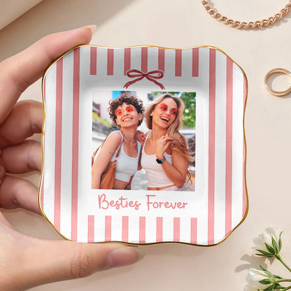 Custom Photo A True Friendship Is A Journey Without An End Besties Portrait - Personalized Ring Dish