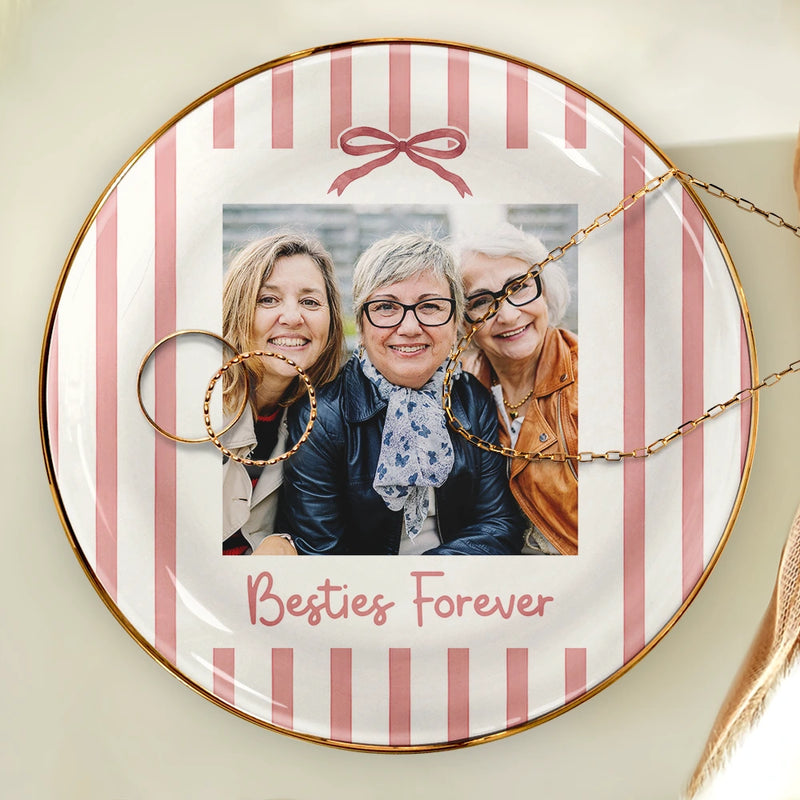 Custom Photo A True Friendship Is A Journey Without An End Besties Portrait - Personalized Ring Dish
