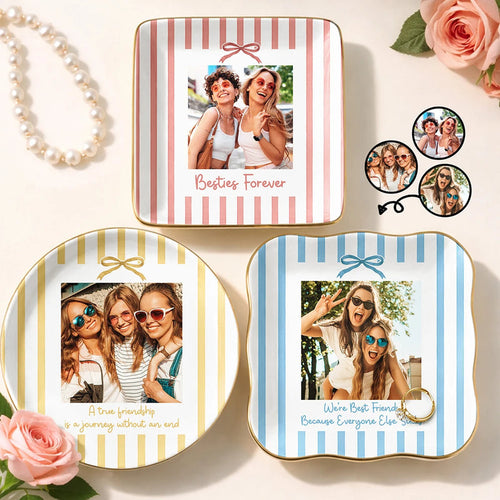 Custom Photo A True Friendship Is A Journey Without An End Besties Portrait - Personalized Ring Dish