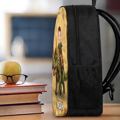 Custom Photo Adorable Kid Riding Dinosaur Flamingo Unicorn - Personalized Kids Backpack