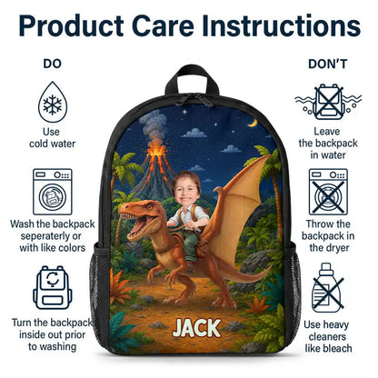 Custom Photo Adorable Kid Riding Dinosaur Flamingo Unicorn - Personalized Kids Backpack