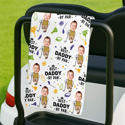 Custom Photo Best Dad By Par Funny Kid - Personalized Golf Towel