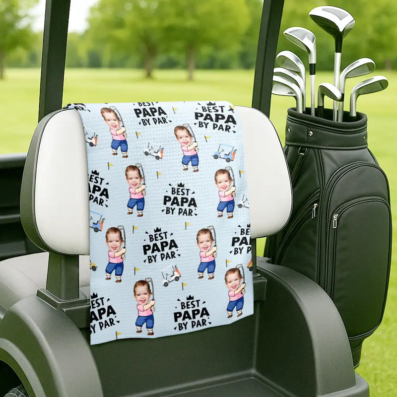 Custom Photo Best Dad By Par Funny Kid - Personalized Golf Towel