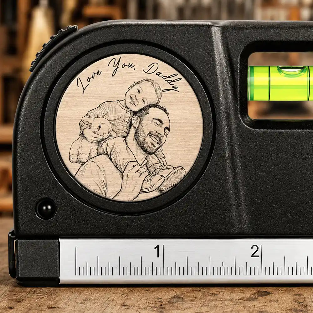 Custom Photo Best Dad Grandpa Ever Pencil Sketch - Personalized Laser Level Tool