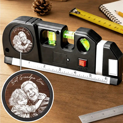 Custom Photo Best Dad Grandpa Ever Pencil Sketch - Personalized Laser Level Tool