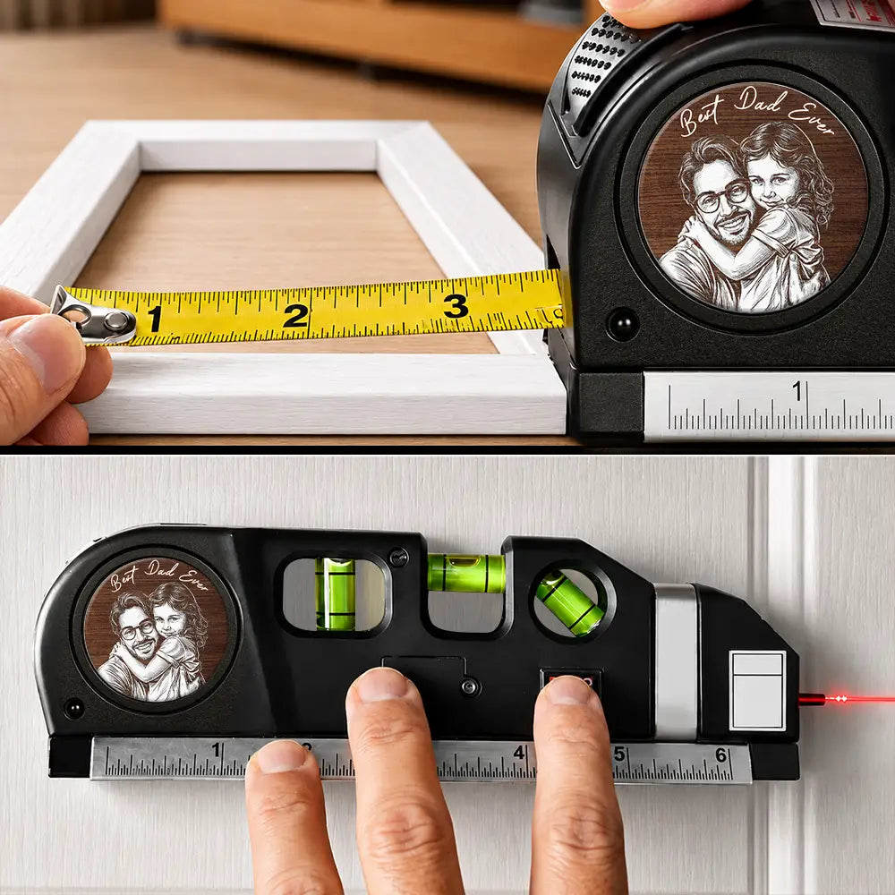 Custom Photo Best Dad Grandpa Ever Pencil Sketch - Personalized Laser Level Tool