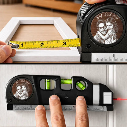 Custom Photo Best Dad Grandpa Ever Pencil Sketch - Personalized Laser Level Tool
