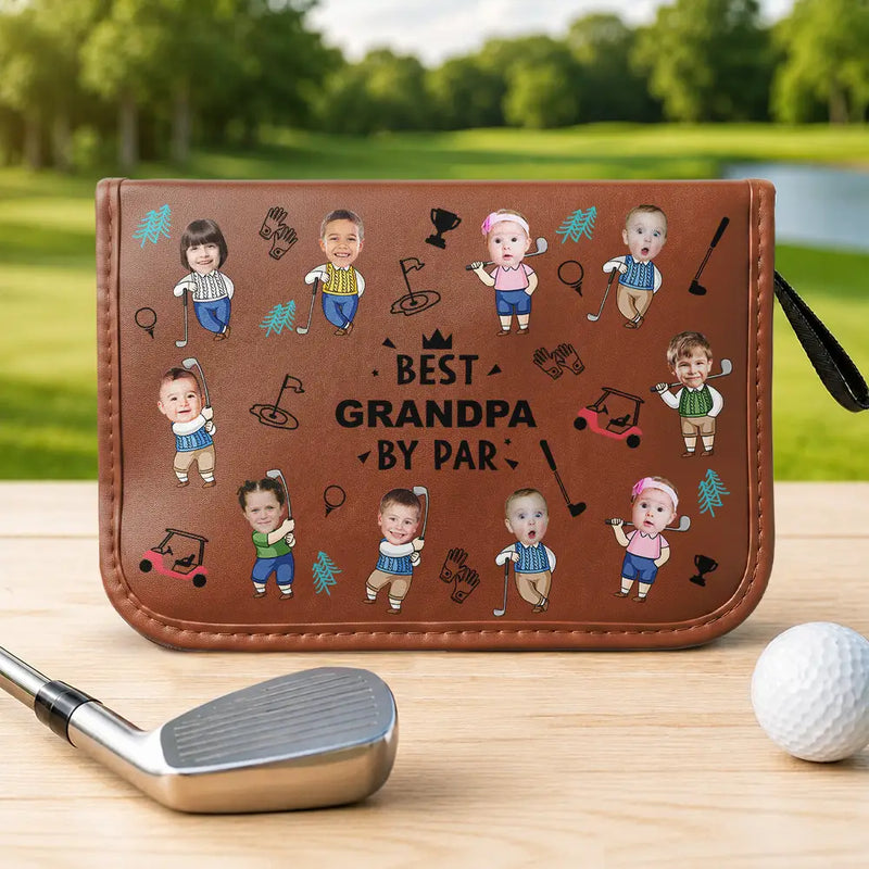 Custom Photo Best Daddy Grandpa By Par Funny Golf Lovers - Personalized Leather Golf Bag