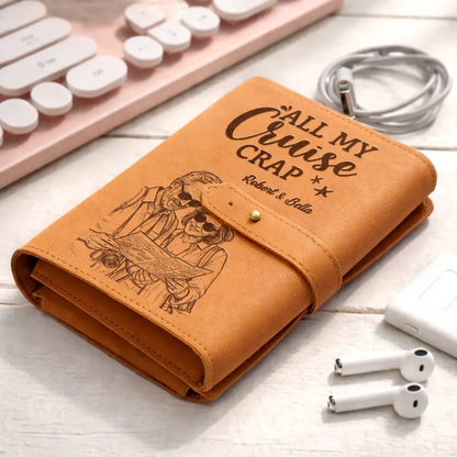 Custom Photo Bold Sketch All My Travel Crap Woman Man Portrait - Personalized Leather Cable Bag