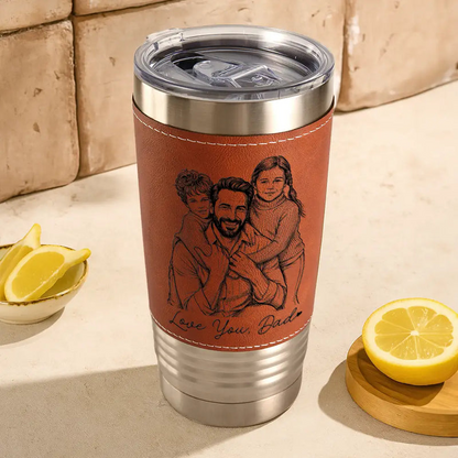 Custom Photo Bold Sketch Best Dad Grandpa Ever Family Portrait - Personalized Leather Tumbler