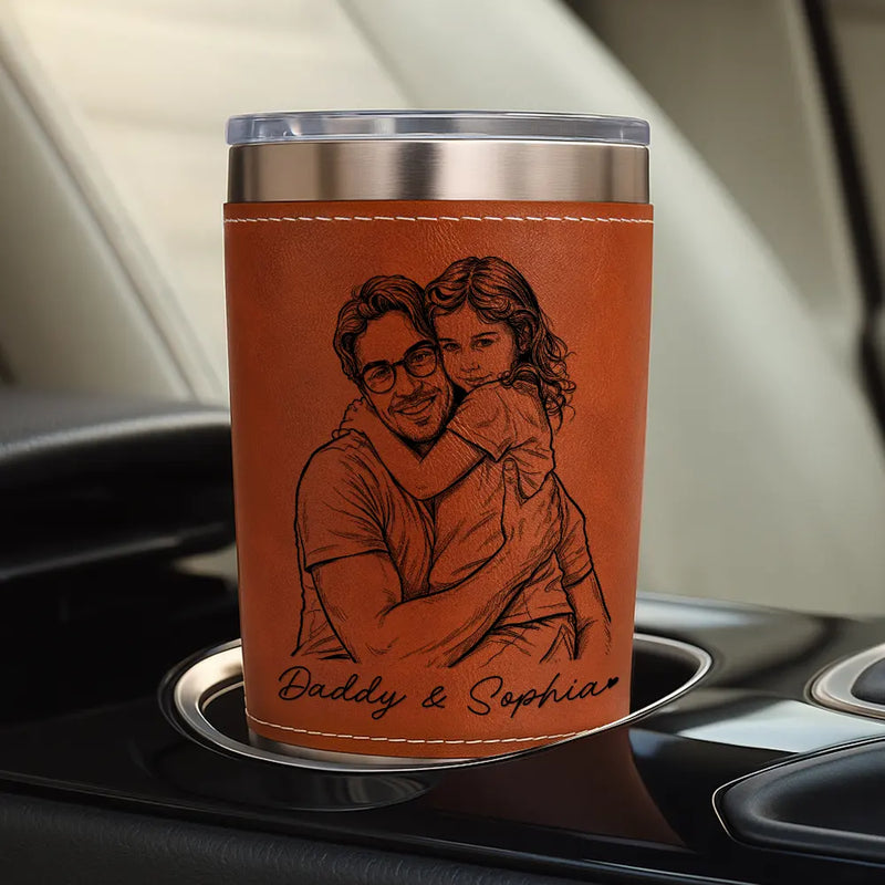 Custom Photo Bold Sketch Best Dad Grandpa Ever Family Portrait - Personalized Leather Tumbler