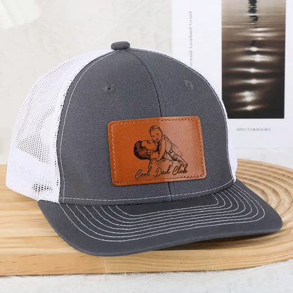 Custom Photo Bold Sketch Best Dad Grandpa Ever Family Portrait - Personalized Leather Patch Hat