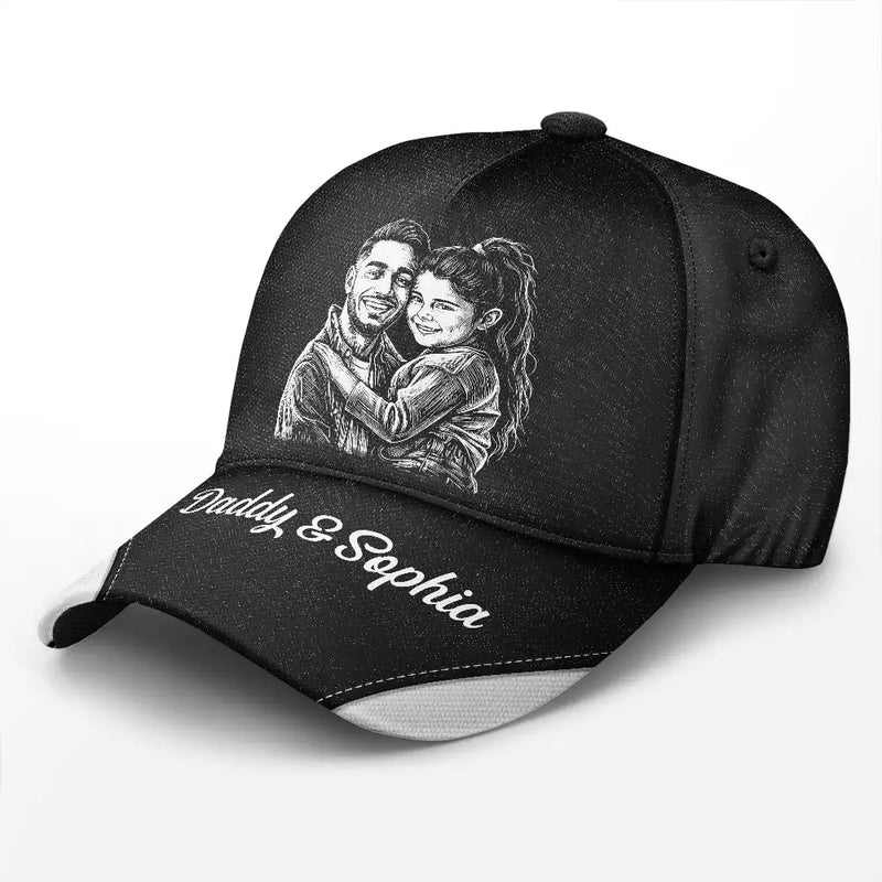 Custom Photo Bold Sketch Best Dad Grandpa Ever Family Portrait - Personalized Classic Cap