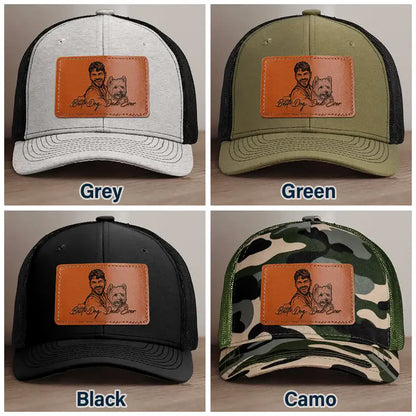Custom Photo Bold Sketch Best Dog Dad Ever - Personalized Leather Patch Hat