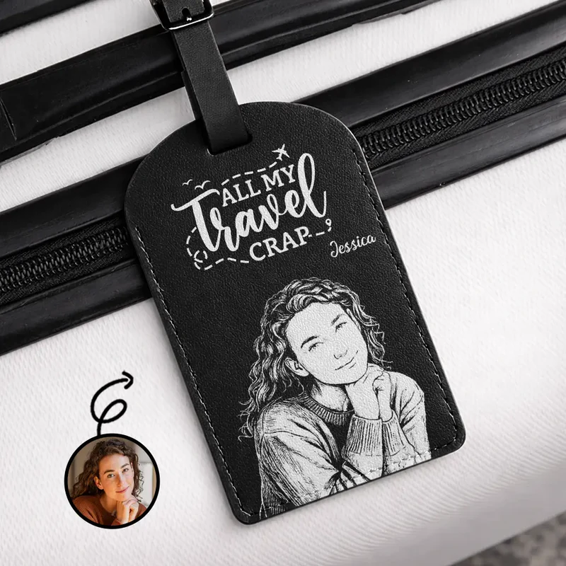 Custom Photo Bold Sketch Couple Besties Dog Cat Funny Portrait - Personalized Leather Luggage Tag