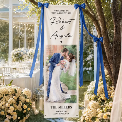 Custom Photo Bold Sketch Couples Wedding Engaged Bachelor Party - Personalized Vertical Banner