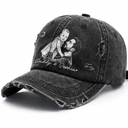 Custom Photo Bold Sketch Family Dog Cat Portrait - Personalized Distressed Cap