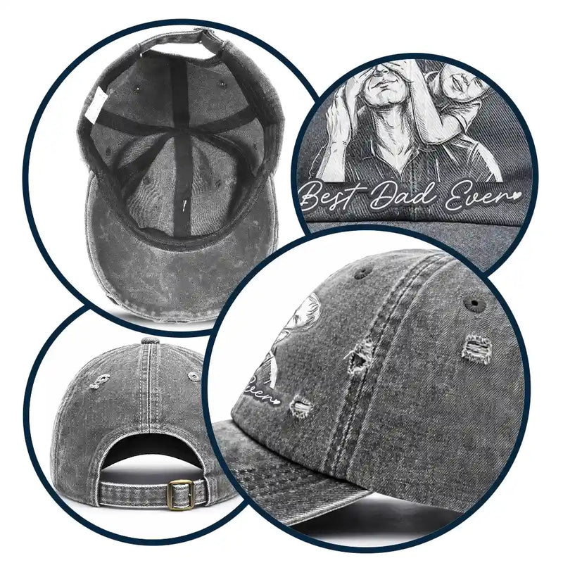 Custom Photo Bold Sketch Family Dog Cat Portrait - Personalized Distressed Cap