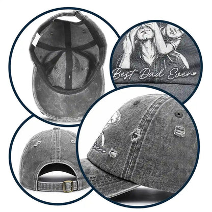 Custom Photo Bold Sketch Family Dog Cat Portrait - Personalized Distressed Cap